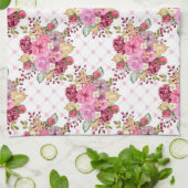 水彩ピンクと紫の秋の花 キッチンタオル (折り畳み)