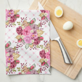 水彩ピンクと紫の秋の花 キッチンタオル (四つ折り)