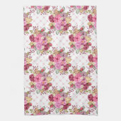 水彩ピンクと紫の秋の花 キッチンタオル (縦)