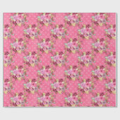水彩ピンクと紫の秋の花 ラッピングペーパー (フラット)