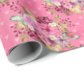 水彩ピンクと紫の秋の花 ラッピングペーパー (ロールコーナー)