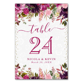水彩ピンクと紫の結婚花 テーブルナンバー
