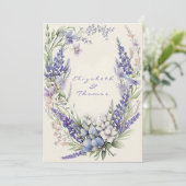 水彩ピンクと紫の結婚花 招待状 (スタンド正面)