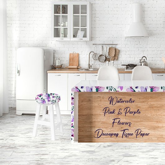 水彩ピンクと紫の花デカップティッシュ 薄葉紙