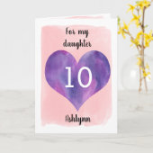 水彩ピンクと紫ハート10誕生日 カード (黄色い花)