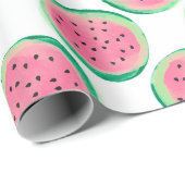 水彩ピンクと緑のスイカ模様 ラッピングペーパー (ロールコーナー)