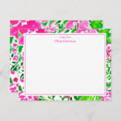 水彩ピンクと緑のフローラカスタム固定 ノートカード (正面/裏面)