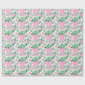 水彩ピンクと緑のフローラジンジャージャー ラッピングペーパー (フラット)