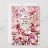 水彩ピンクと緑の妖精ファースト誕生日 招待状 (裏面)