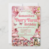 水彩ピンクと緑の妖精ファースト誕生日 招待状 (正面)