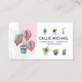 水彩ピンクと緑の鉢植え 名刺 (正面)