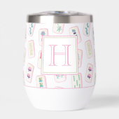 水彩ピンクと緑の麻雀タイルモノグラム (正面)