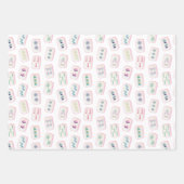 水彩ピンクと緑の麻雀タイル ラッピングペーパーシート (正面2)