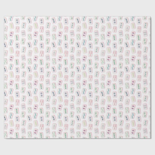 水彩ピンクと緑の麻雀タイル ラッピングペーパー (フラット)