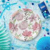 水彩ピンクと薄紫の花 ペーパープレート (パーティー)