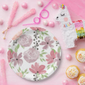 水彩ピンクと薄紫の花 ペーパープレート (パーティー)