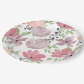 水彩ピンクと薄紫の花 ペーパープレート (アングル)