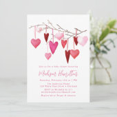 水彩ピンクと赤いハートブランチ赤ちゃんシャワー 招待状 (スタンド正面)