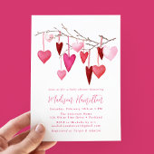 水彩ピンクと赤いハートブランチ赤ちゃんシャワー 招待状