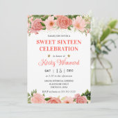 水彩ピンクと赤のバラのSweet sixteen 招待状 (スタンド正面)