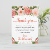 水彩ピンクと赤のバラ赤ちゃんのシャワー サンキューカード (スタンド正面)