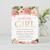 水彩ピンクと赤のバラ赤ちゃんのシャワー 招待状 (スタンド正面)