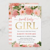 水彩ピンクと赤のバラ赤ちゃんのシャワー 招待状 (正面/裏面)