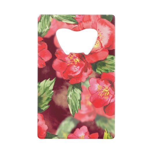 水彩ピンクと赤のバラ クレジットカード栓抜き (正面)