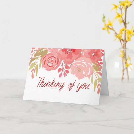 水彩ピンクと赤のフローラ共感表 カード (黄色い花)