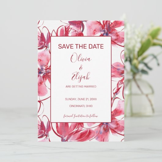 水彩ピンクと赤の花 セーブザデート (スタンド正面)