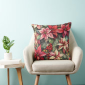 水彩ピンクと赤ポインセチア クッション (椅子)