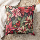 水彩ピンクと赤ポインセチア クッション (ブランケット)