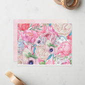 水彩ピンクと赤面牡丹春夏 ノートカード (正面/裏面インサイチュ)