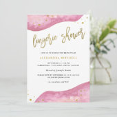 水彩ピンクと金ゴールドの下着シャワー 招待状 (スタンド正面)
