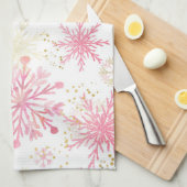 水彩ピンクと金ゴールドグリッター冬の雪片 キッチンタオル (四つ折り)