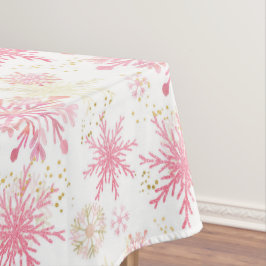 水彩ピンクと金ゴールドグリッター冬の雪片 テーブルクロス