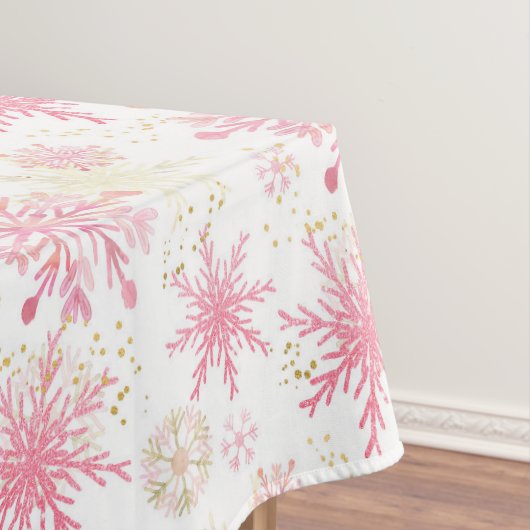 水彩ピンクと金ゴールドグリッター冬の雪片 テーブルクロス (インサイチュ)