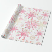 水彩ピンクと金ゴールドグリッター冬の雪片 ラッピングペーパー (アンロールド)