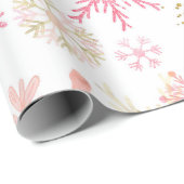 水彩ピンクと金ゴールドグリッター冬の雪片 ラッピングペーパー (ロールコーナー)