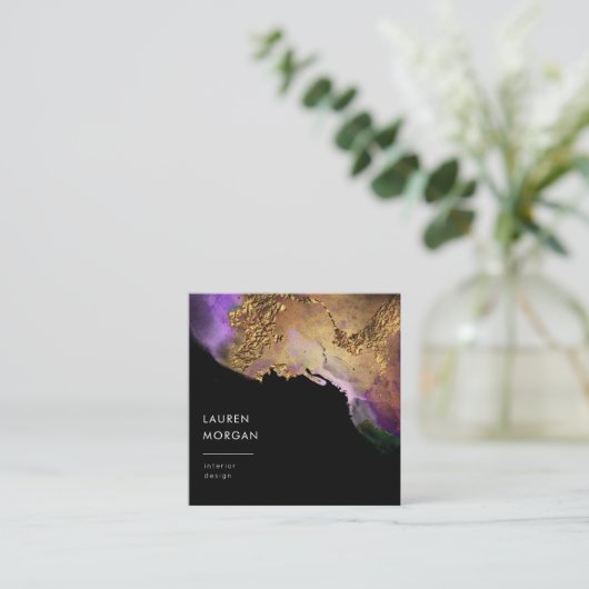 水彩ピンクと金ゴールドフォイルフェイクビジネスカード スクエア名刺 (スタンド正面)