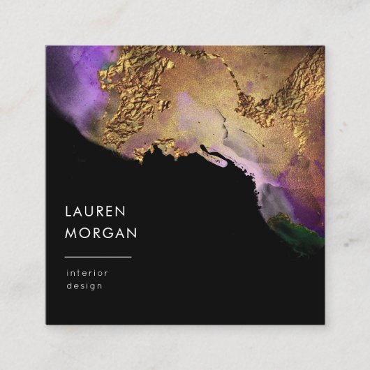 水彩ピンクと金ゴールドフォイルフェイクビジネスカード スクエア名刺 (正面)