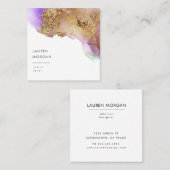 水彩ピンクと金ゴールドフォイルフェイクビジネスカード スクエア名刺 (正面/裏面)