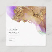 水彩ピンクと金ゴールドフォイルフェイクビジネスカード スクエア名刺 (正面)