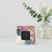 水彩ピンクと金ゴールドフォイルフェイクビジネスカード スクエア名刺 (スタンド正面)