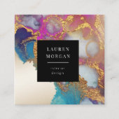 水彩ピンクと金ゴールドフォイルフェイクビジネスカード スクエア名刺 (正面)