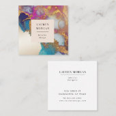 水彩ピンクと金ゴールドフォイルフェイクビジネスカード スクエア名刺 (正面/裏面)