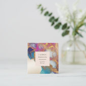 水彩ピンクと金ゴールドフォイルフェイクビジネスカード スクエア名刺 (スタンド正面)