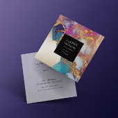 水彩ピンクと金ゴールドフォイルフェイクビジネスカード スクエア名刺