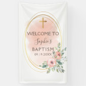 水彩ピンクと金ゴールド洗礼歓迎 横断幕 (縦)