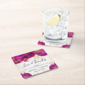 水彩ピンクと金ゴールド結婚の花 スクエアペーパーコースター (インサイチュ)